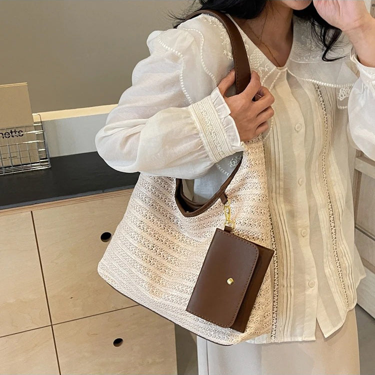 Valantomode | Solstice Kinetic Hobo – Premium Woven Straw Shoulder Bag with Vegan Leather Trim & Detachable Wallet