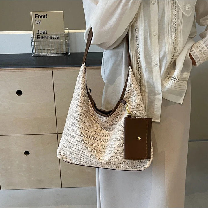 Valantomode | Solstice Kinetic Hobo – Premium Woven Straw Shoulder Bag with Vegan Leather Trim & Detachable Wallet