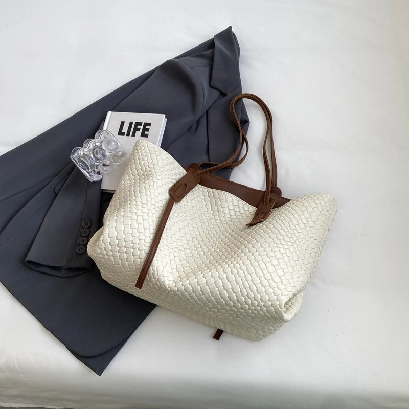 Valantomode | The Veridian Lattice Executive – Women's Premium Woven Vegan Leather Business Tote