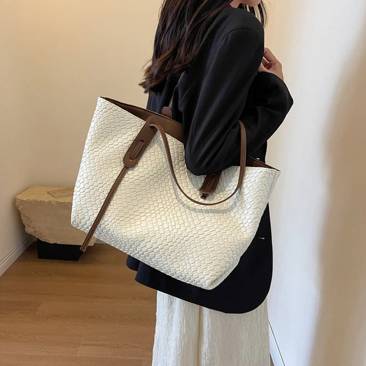 Valantomode | The Veridian Lattice Executive – Women's Premium Woven Vegan Leather Business Tote