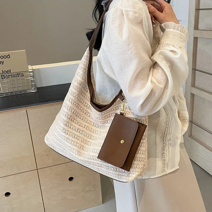 Valantomode | Solstice Kinetic Hobo – Premium Woven Straw Shoulder Bag with Vegan Leather Trim & Detachable Wallet