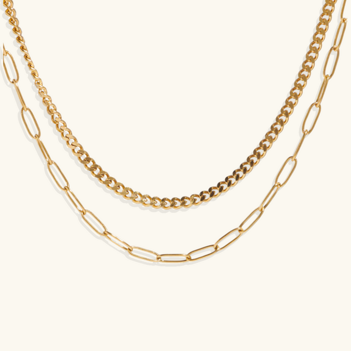 Valantomode | Plated Bella Layered Necklace with Paperclip and Curb Link Architecture