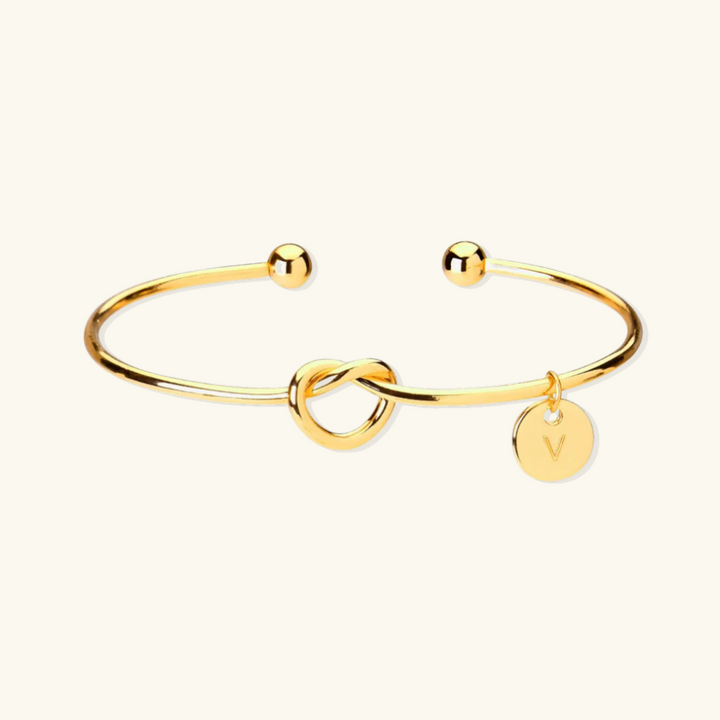 Valantomode | Gold Plated Initial Charm Bangle for Women