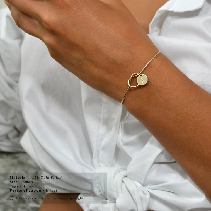 Valantomode | Gold Plated Initial Charm Bangle for Women