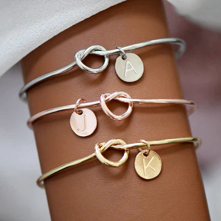 Valantomode | Gold Plated Initial Charm Bangle for Women