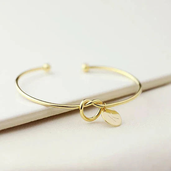 Valantomode | Gold Plated Initial Charm Bangle for Women