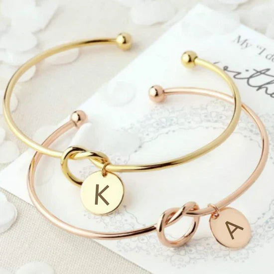 Valantomode | Gold Plated Initial Charm Bangle for Women