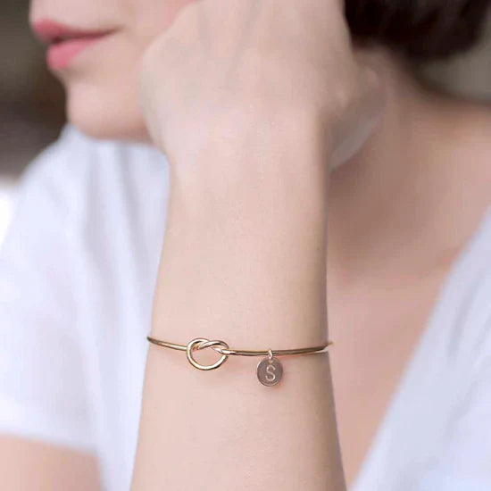 Valantomode | Gold Plated Initial Charm Bangle for Women