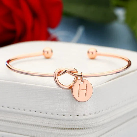 Valantomode | Gold Plated Initial Charm Bangle for Women