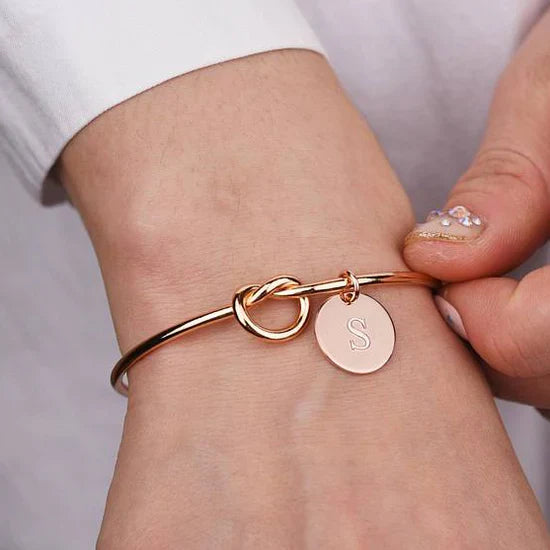 Valantomode | Gold Plated Initial Charm Bangle for Women