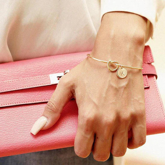 Valantomode | Gold Plated Initial Charm Bangle for Women