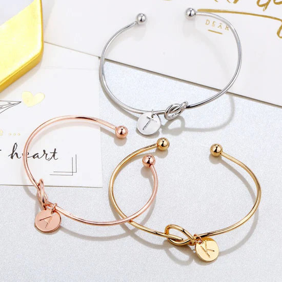 Valantomode | Gold Plated Initial Charm Bangle for Women