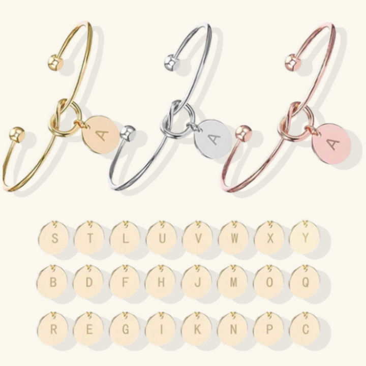 Valantomode | Gold Plated Initial Charm Bangle for Women