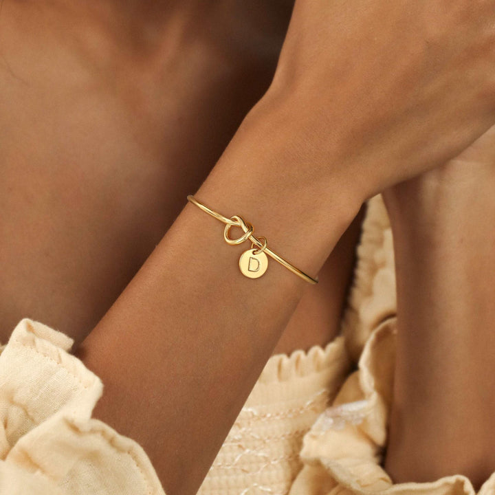 Valantomode | Gold Plated Initial Charm Bangle for Women