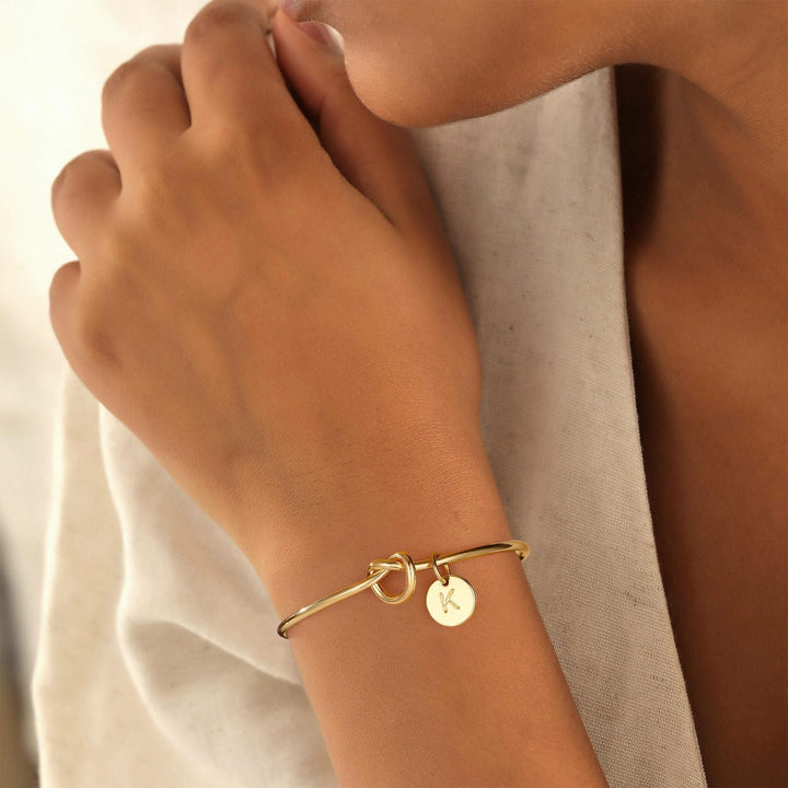 Valantomode | Gold Plated Initial Charm Bangle for Women
