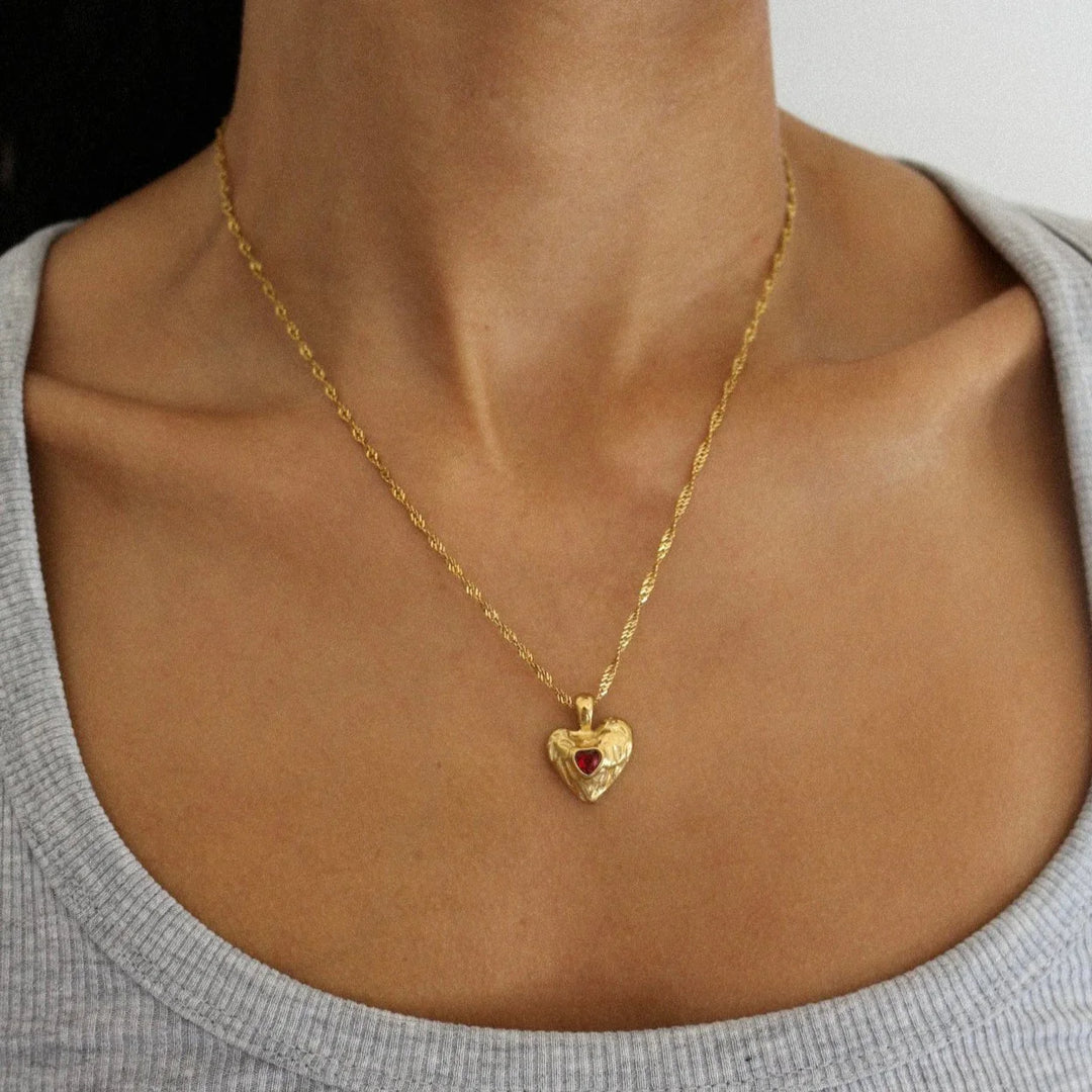 Valantomode | Plated Molten Heart Pendant Necklace with CZ Stone for Women