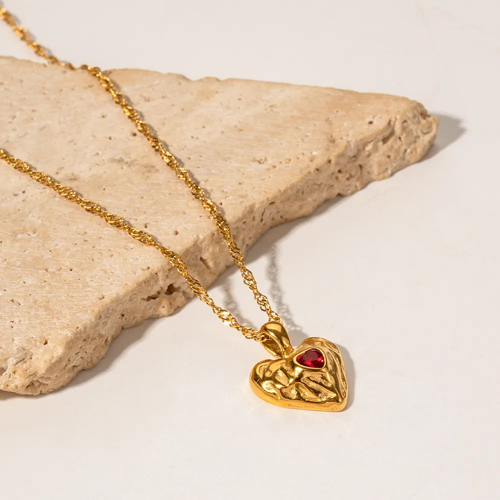 Valantomode | Plated Molten Heart Pendant Necklace with CZ Stone for Women