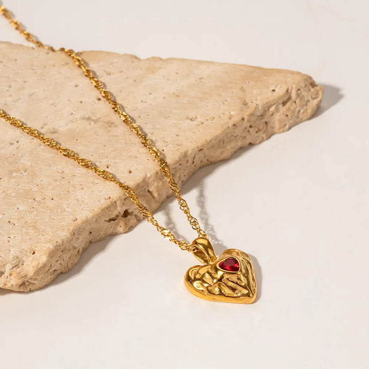 Valantomode | Plated Molten Heart Pendant Necklace with CZ Stone for Women