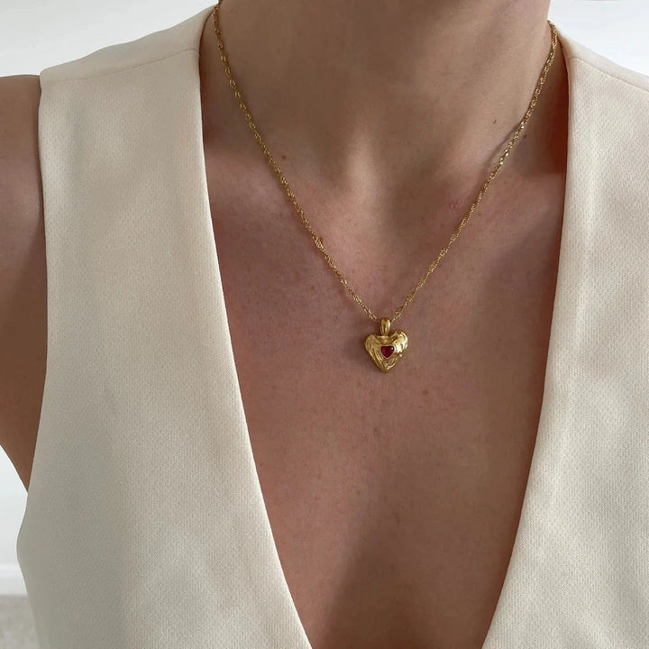 Valantomode | Plated Molten Heart Pendant Necklace with CZ Stone for Women