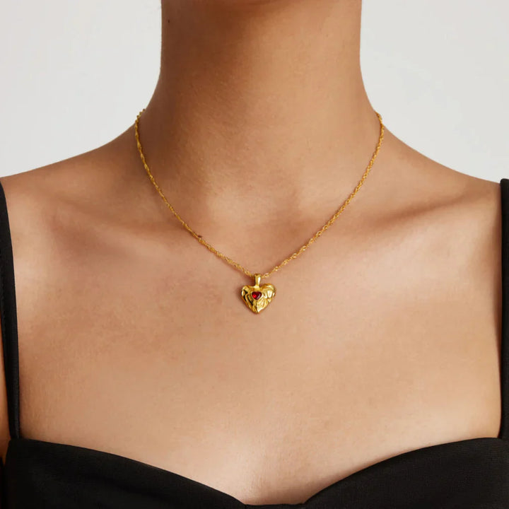 Valantomode | Plated Molten Heart Pendant Necklace with CZ Stone for Women