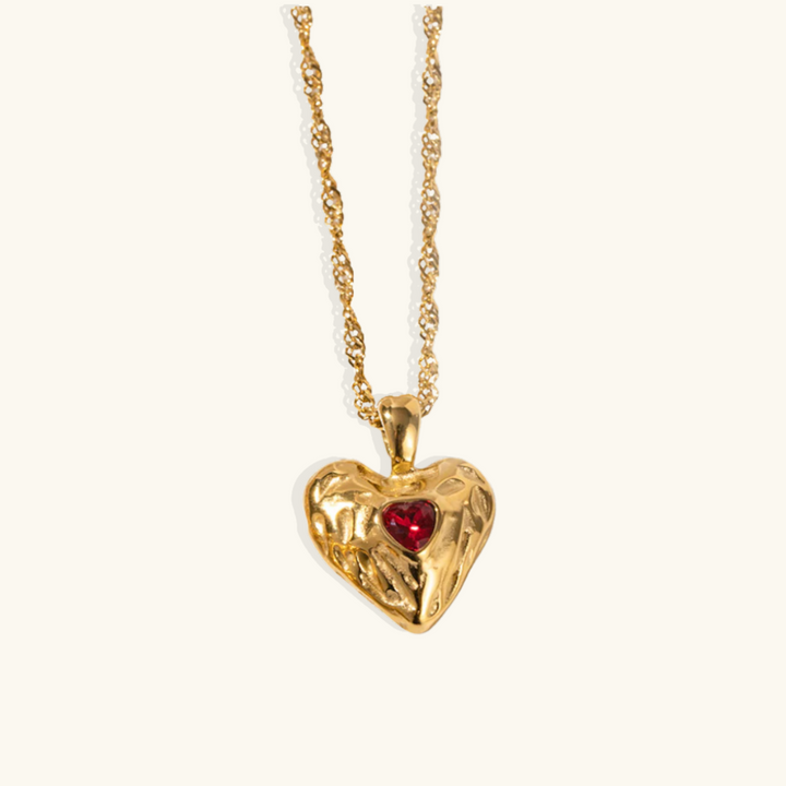 Valantomode | Plated Molten Heart Pendant Necklace with CZ Stone for Women