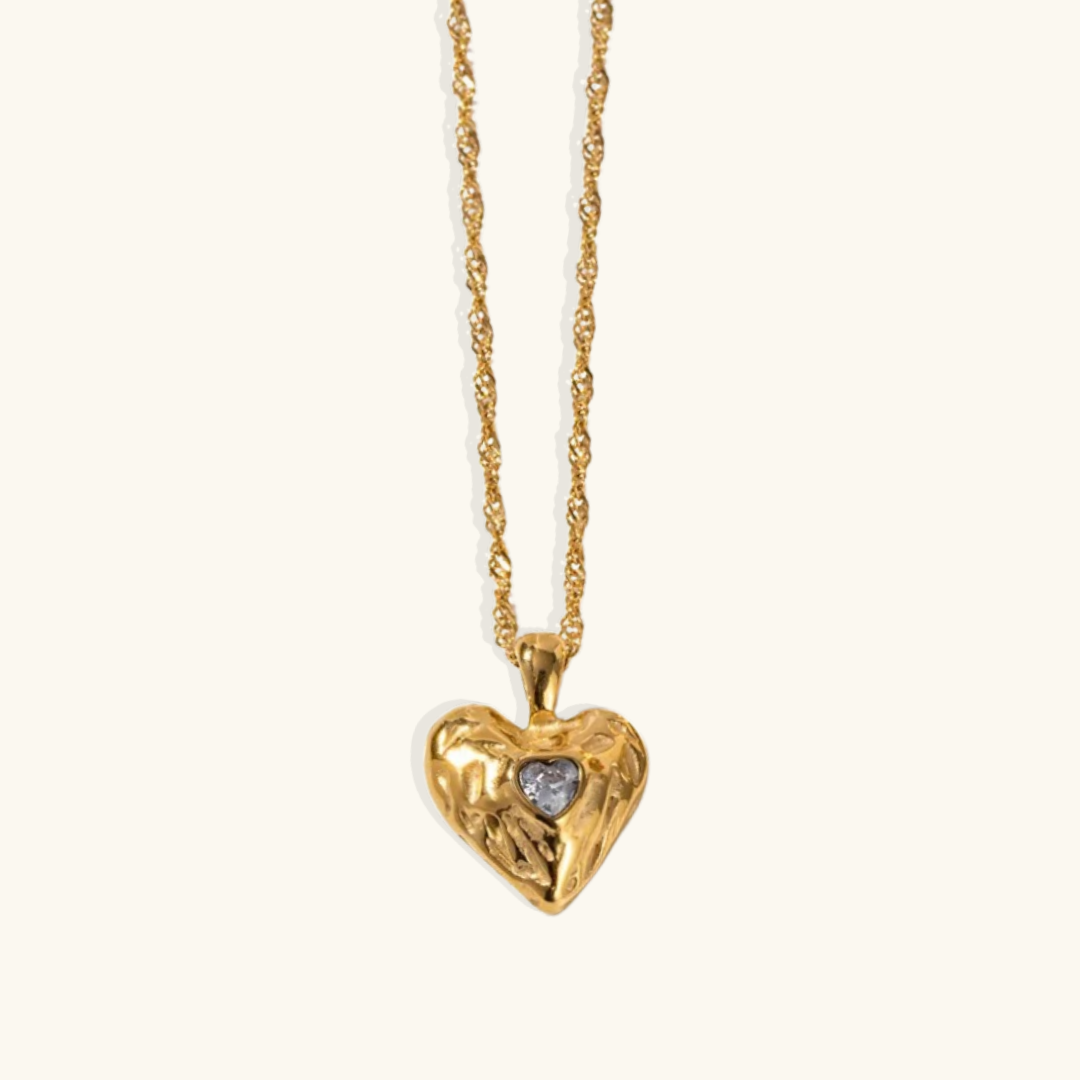 Valantomode | Plated Molten Heart Pendant Necklace with CZ Stone for Women