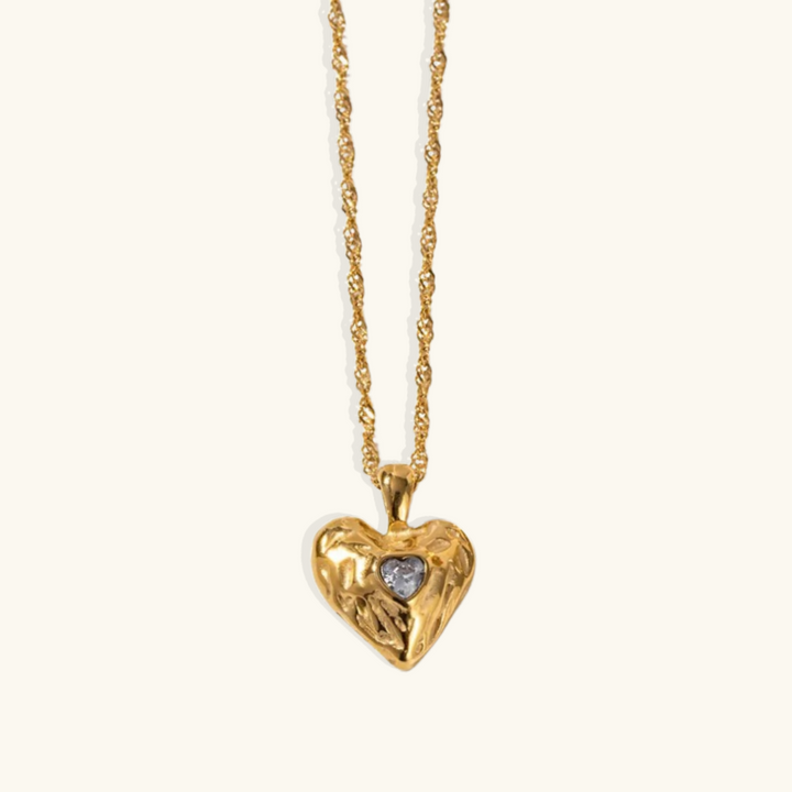 Valantomode | Plated Molten Heart Pendant Necklace with CZ Stone for Women