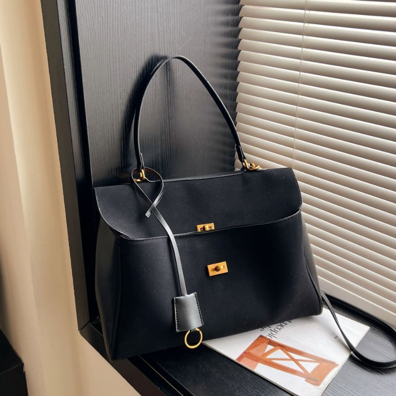 Valantomode | Velvet Vanguard Tote – Premium Faux Suede Business Bag with Turn-Lock & Vegan Leather Handles