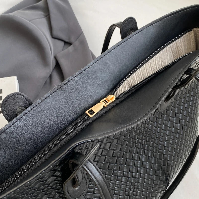 Valantomode | The Veridian Lattice Executive – Women's Premium Woven Vegan Leather Business Tote