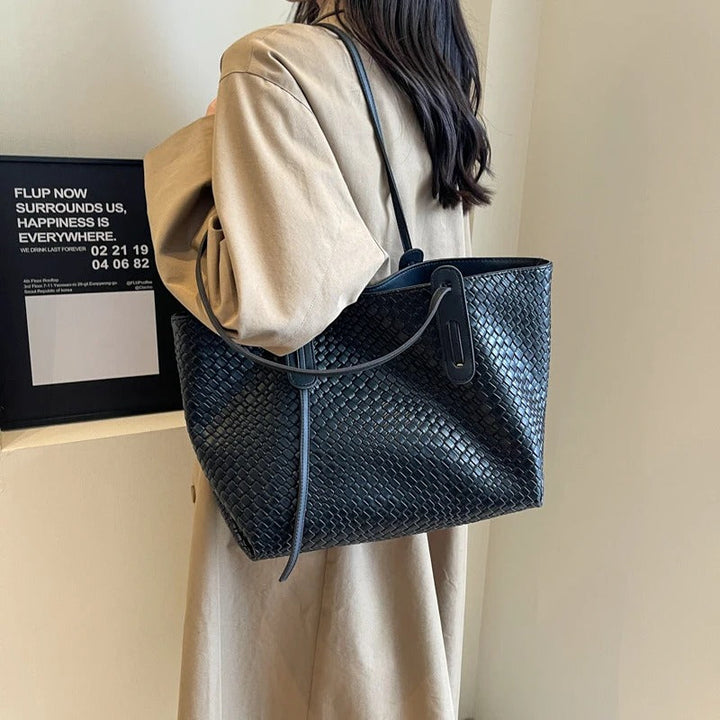 Valantomode | The Veridian Lattice Executive – Women's Premium Woven Vegan Leather Business Tote