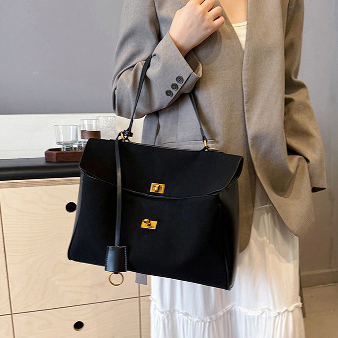 Valantomode | Velvet Vanguard Tote – Premium Faux Suede Business Bag with Turn-Lock & Vegan Leather Handles