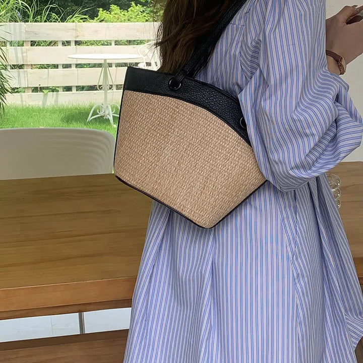 Valantomode | Solstice Artisan Garrison – Women's Premium Straw Tote with Vegan Leather Trim