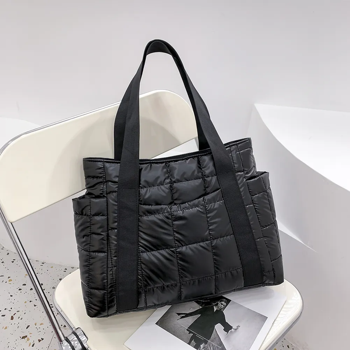 Valantomode | The Satin Aegis Logistics – Women's Premium Quilted High-Glow Tote Bag