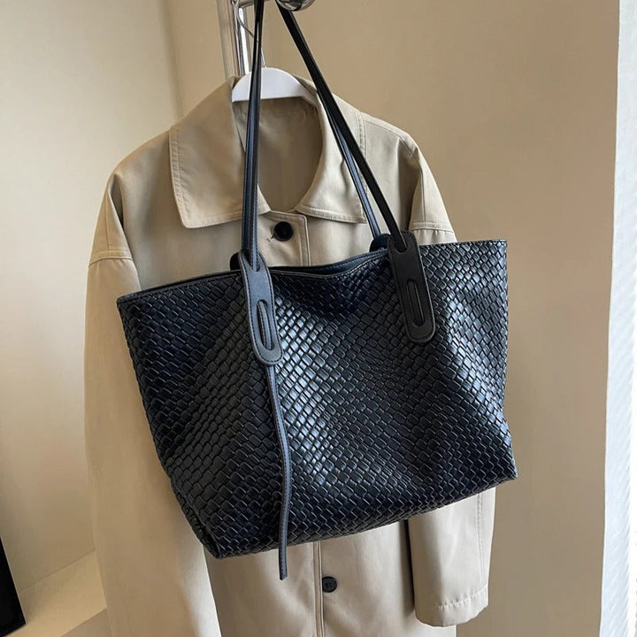 Valantomode | The Veridian Lattice Executive – Women's Premium Woven Vegan Leather Business Tote