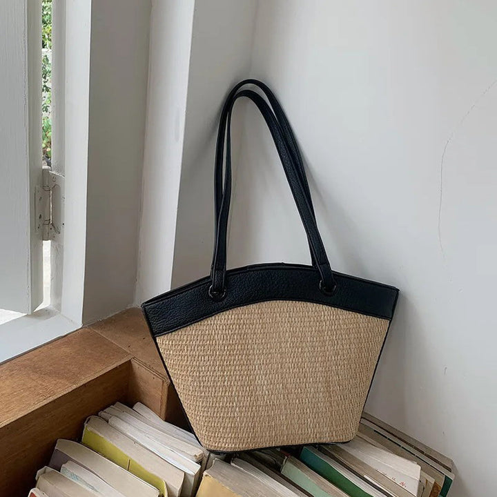 Valantomode | Solstice Artisan Garrison – Women's Premium Straw Tote with Vegan Leather Trim