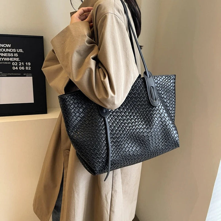 Valantomode | The Veridian Lattice Executive – Women's Premium Woven Vegan Leather Business Tote
