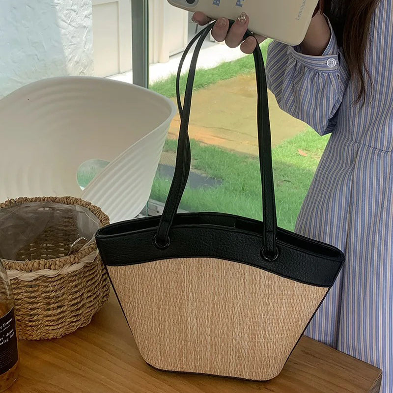 Valantomode | Solstice Artisan Garrison – Women's Premium Straw Tote with Vegan Leather Trim