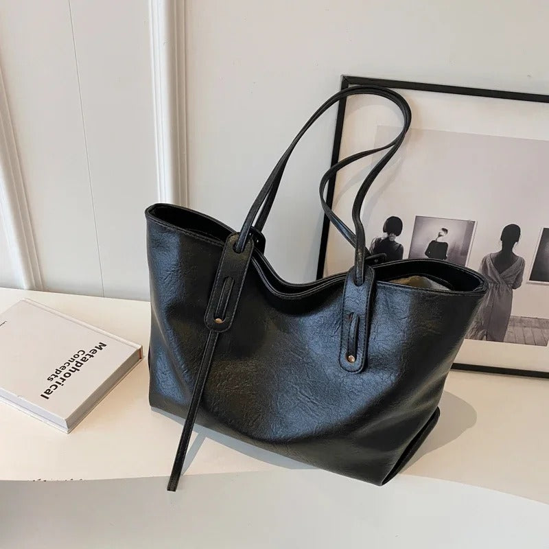 Valantomode | Grand Horizon XL Business Tote – Premium Vegan Leather Oversized Shoulder Bag