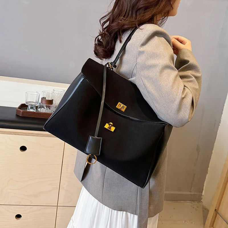 Valantomode | Velvet Vanguard Tote – Premium Faux Suede Business Bag with Turn-Lock & Vegan Leather Handles