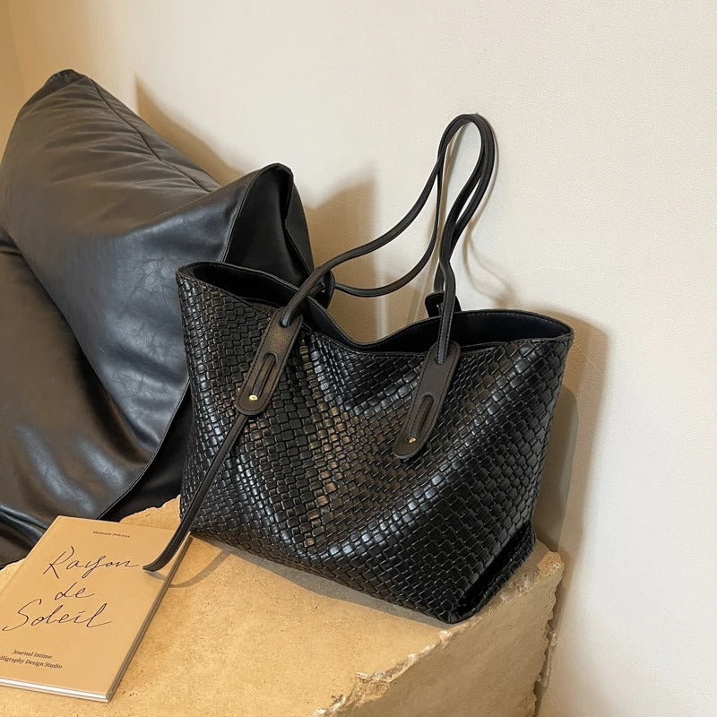 Valantomode | The Veridian Lattice Executive – Women's Premium Woven Vegan Leather Business Tote