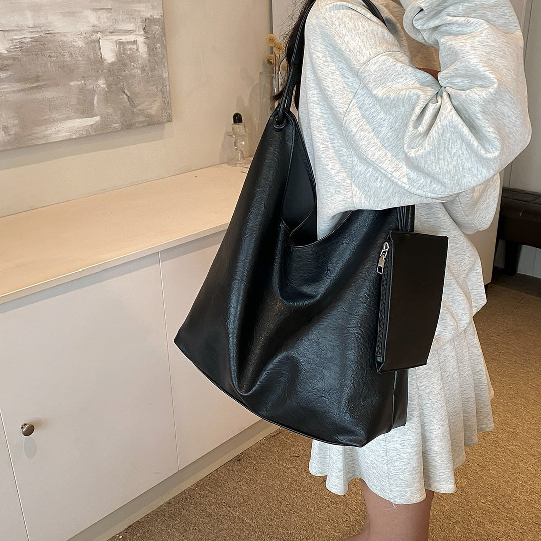 Valantomode | Aria Vertical Slouch – Premium Vegan Leather Oversized Tote with Modular Pouch