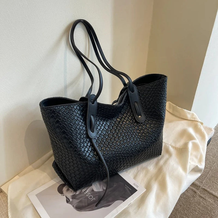 Valantomode | The Veridian Lattice Executive – Women's Premium Woven Vegan Leather Business Tote
