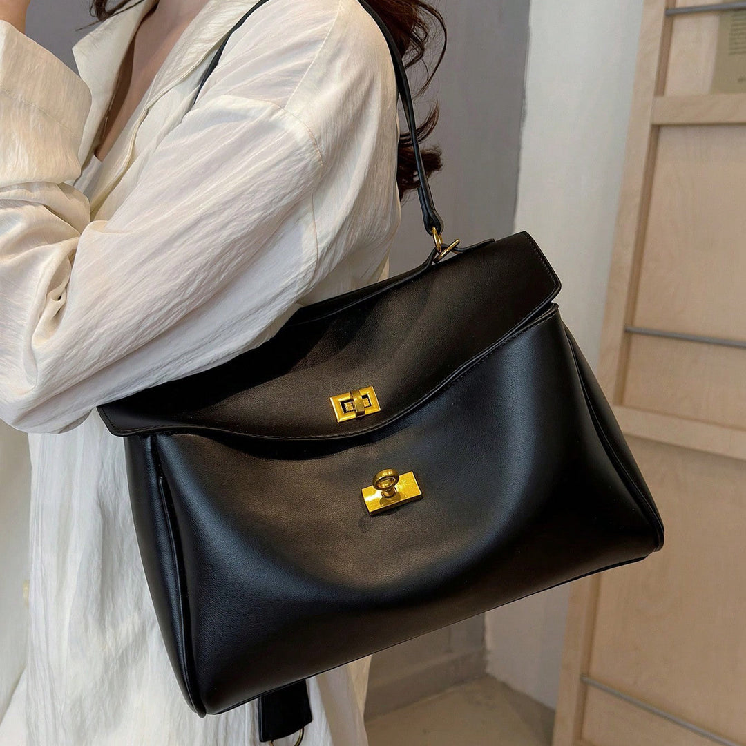 Valantomode | Apex Commuter Garrison – Premium Vegan Leather Structured Tote with Gold-Tone Turn-Lock