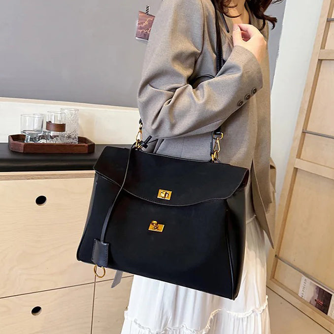 Valantomode | Velvet Vanguard Tote – Premium Faux Suede Business Bag with Turn-Lock & Vegan Leather Handles