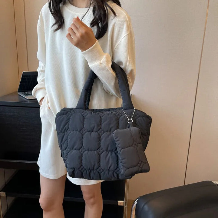 Valantomode | The Veridian Cubic Garrison – Women's Premium Boxy Quilted Puffer Tote