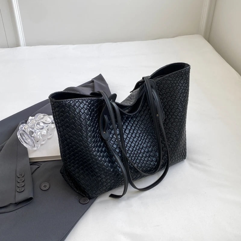 Valantomode | The Veridian Lattice Executive – Women's Premium Woven Vegan Leather Business Tote