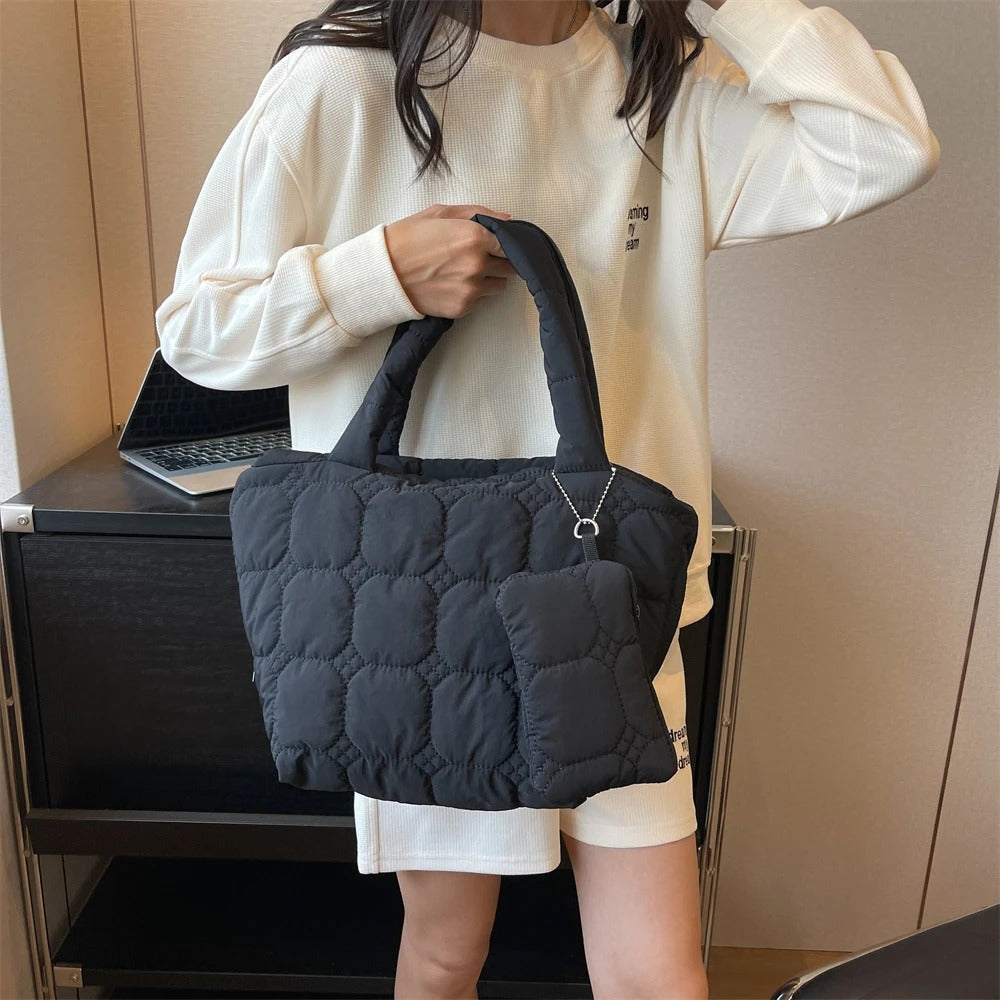 Valantomode | The Veridian Cubic Garrison – Women's Premium Boxy Quilted Puffer Tote