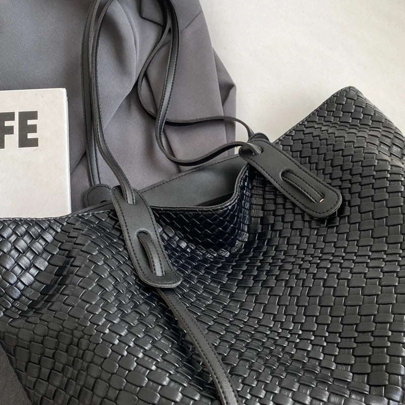 Valantomode | The Veridian Lattice Executive – Women's Premium Woven Vegan Leather Business Tote
