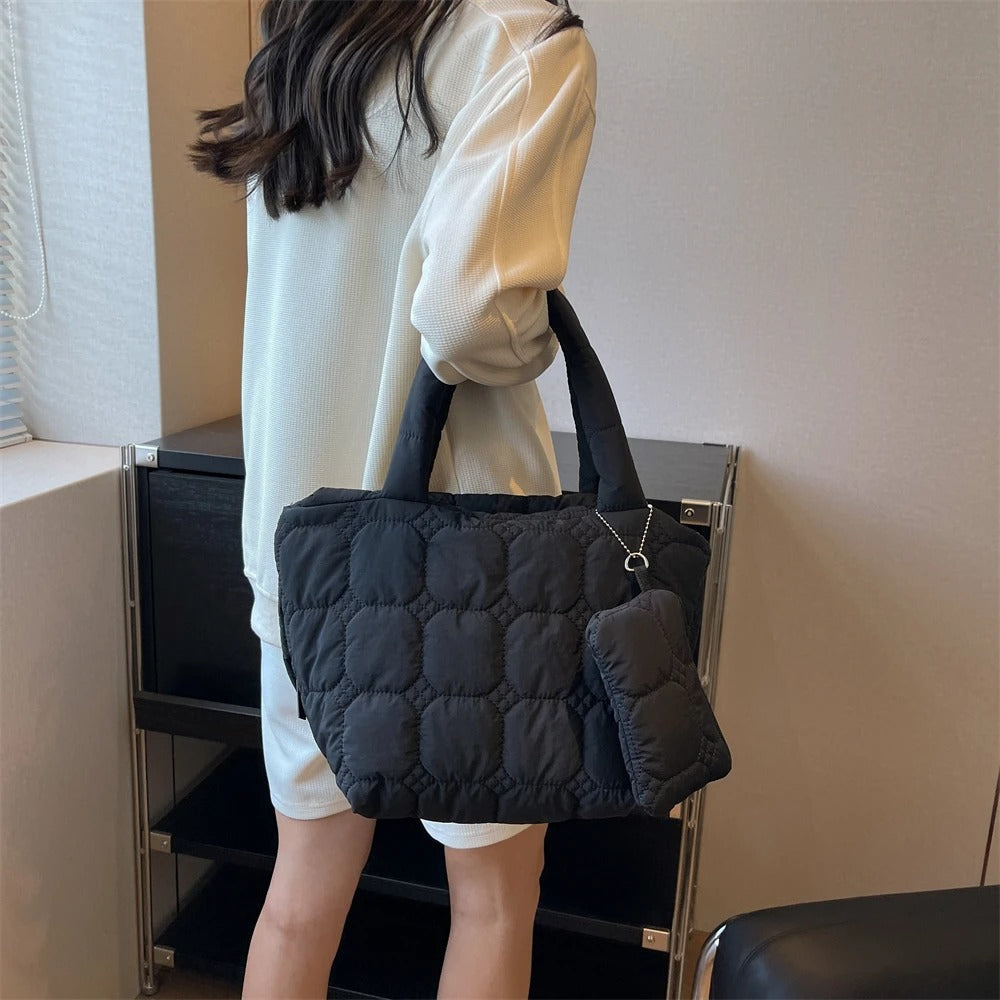 Valantomode | The Veridian Cubic Garrison – Women's Premium Boxy Quilted Puffer Tote