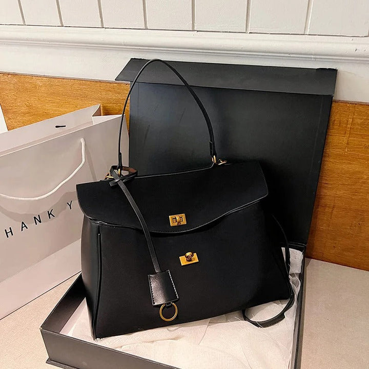 Valantomode | Velvet Vanguard Tote – Premium Faux Suede Business Bag with Turn-Lock & Vegan Leather Handles